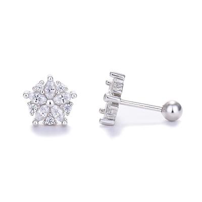 China TRENDY 925 Sterling Silver Snowflake Earrings Clear Cubic Zircon Screw Back Stud Earring for sale