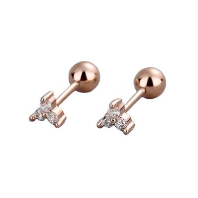 China FASHIONABLE Clover Threaded Earring 925 Sterling Silver Screw Back Stud Earrings for sale