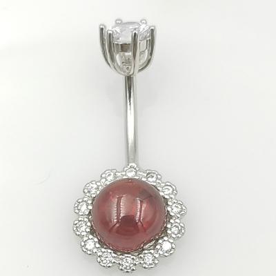 China Trendy Fashion Unique Design 925 Sterling Silver Garnet Belly Ring Navel Piercing Jewelry For Women for sale