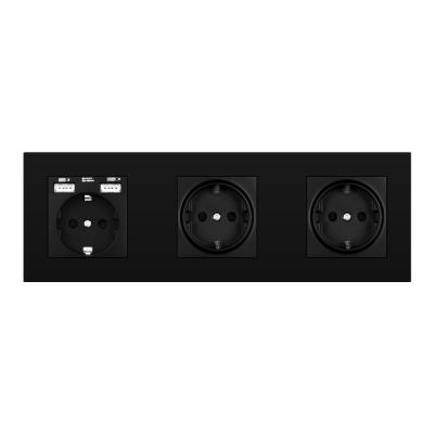 China Wall 3 frame power socket eu grounded electrical plug,socket with usb PC panel 258mm*86mm white/black/gold for sale