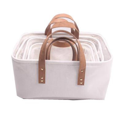 China Sustainable Custom Cotton Canvas Fabric Foldable Storage Basket With Handles for sale
