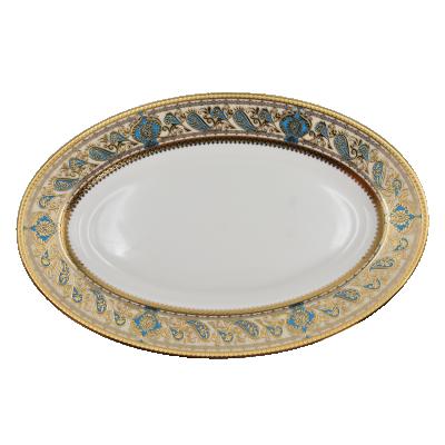 China Durable German 24K Embossed Gold Rim Oval Dish Customized Splint Classic Gold Thin Set Dinner Set 24k Gold for sale