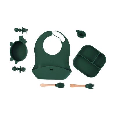 China BPA Free BPA Free Food Safe Silicone Children Kids Divided Dish Feeding Spoon Fork Sets For Toddlers Silicone Suction Plate Set for sale