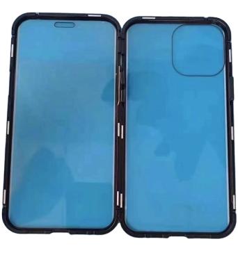 China Anti-fall Magneto 360 Phone Case For iPhone 13 12 Front And Back Case Metal Tempered Glass Dual Phone Magnetic Phone Case for sale