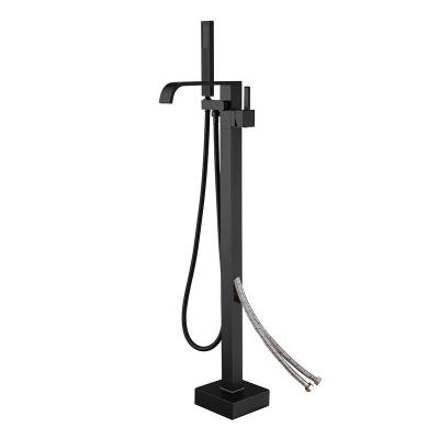China Floor Mounted Bathtub Faucet Modern Black Square MS-SFW01-HT Electroplating for sale