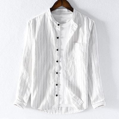 China NEW Wholesale Anti-Shrink Spring Multicolor Long Sleeve Compressed Striped Canvas Shirt for sale