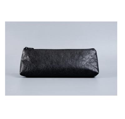 China Retro Gift Stationery Box Large Capacity Soft Leather Japanese Pencil Case With Zipper for sale