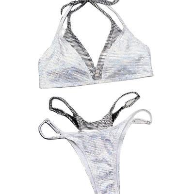 China Polyester sexy bar and 2023 European and American swimsuit body slit bikinis panties set in stock for sale