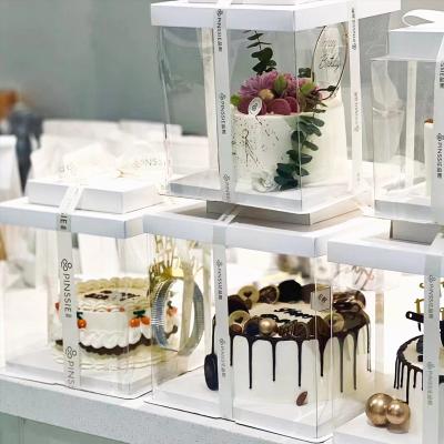 China Recyclable PET Large Clear Cake Box Packing Clear Plastic Cake Box Birthday Party 3 Clear in 1 Cake Box for sale