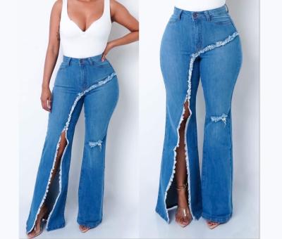 China 2022 new arrivals QUICK DRY stretch jeans women ripped hollow pants fashionable casual pants for sale