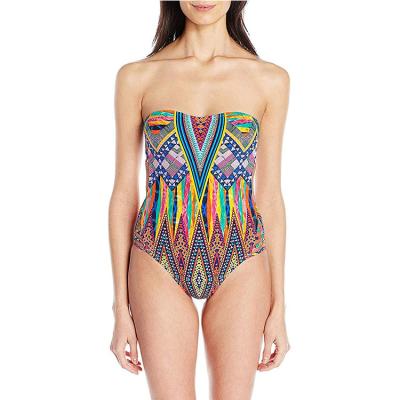 China Summer Breathable Women One Pice Off The Shoulder Bikini Tie Dye Floral Print Sexy Swimwear for sale