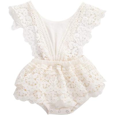 China 2022 Hot Selling Anti-wrinkle Butterfly Sleeve Ruffle Lace Clothes Jumpsuit Princess Baby Party Lace Dress for sale