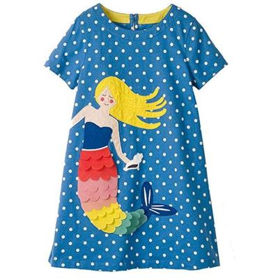China Kids Breathable Polka Dot Short Sleeve Summer Beach Dresses Kids Girls Appliqued Cute Mermaid Cotton Tee Casual Dress for sale
