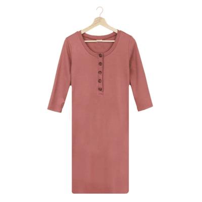 China 2021 Breathable Hot Selling Solid Color Button Closure Knee Length Comfortable Soft Bamboo Women's Daily Maternity Dress for sale