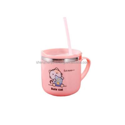 China Sustainable Custom Double Material Stainless Steel Kids Plastic Drink Cups With Lid for sale
