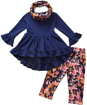 China Formal Toddler Girls Fall Outfits Long Sleeve Tunic Dress+Leopard Print Leggings+Scarf for sale