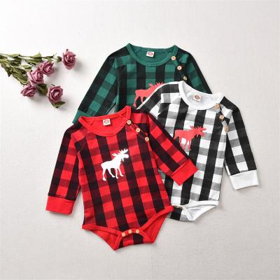 China 100% Newborn Baby Winter Romper Santa Striped Print Long Sleeve Cartoon Christmas Romper Baby Boy Girls Jumpsuit+hat for sale