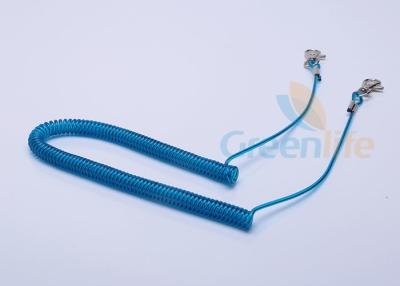 China Blue Covered Fly Fishing Rod Lanyard Wire Coiled Leash With Lobster Claws for sale