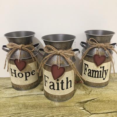 China Retro minimalist European style iron leaf flower pot family Word printing bucket potted plant home decorate for sale