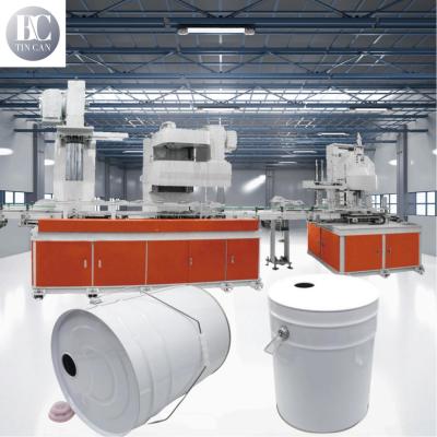 China Automatic 20L Pail Bucket Making Machine With Cover Sealing Machine Conical Tin Cans Top Sealed Station Machine for sale