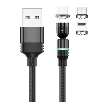 China Multi Function Data Transfer Cable 540 Degree Ring Light 5 Pin Quick Charge One-Hand Magnetic 3 in 1 Rotary Suction Charging Cable with Type-C USB LOS for Phone Protection for sale