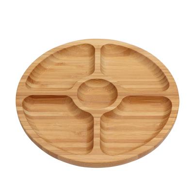 China BAMBOO Wooden Tray Dish Set Bamboo Baby Plate Round Petal Shape Dinner Dessert Dish Dried Fruit Serving Set for sale