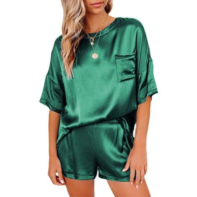 China New QUICK DRY women's pajamas solid color home wear short sleeve underpants pocket non-loose casual two-piece suit for women for sale