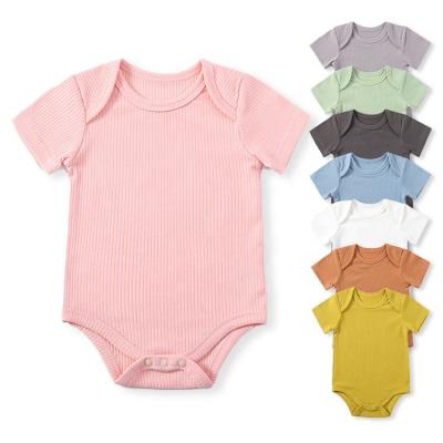 China Summer Comfortable Light Weight Clothes Newborn Baby Shorts and Wrap Collar Breathable Baby Romper Sheath Top Snap Button Infant Overalls for sale