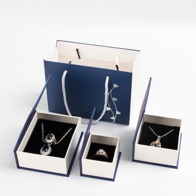 China Recycled Materials Joyeros Al Por Mayor Custom Logo Sublimation Packaging Blue White Pearl Boxes Shiny Jewelry Box With Printing for sale