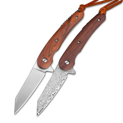 China Eco-friendly Styles 9CR18MOV/Damascus Rose Wood Handle Steel Camping Gift 2 Outdoor Pocket Knife for sale