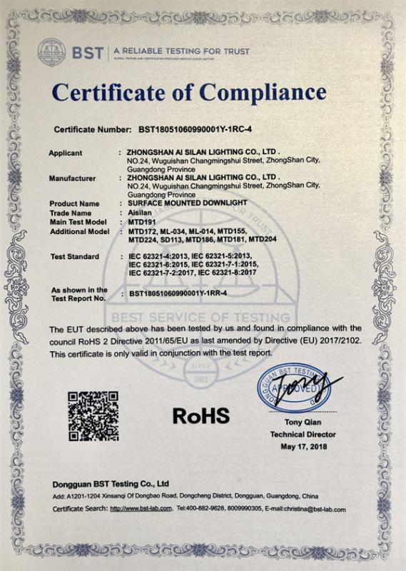 RoHS - Zhongshan Aisilan lighting Technology Co., Ltd.