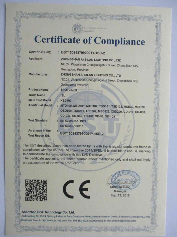CE - Zhongshan Aisilan lighting Technology Co., Ltd.