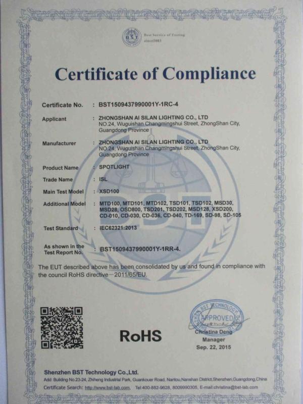 RoHS - Zhongshan Aisilan lighting Technology Co., Ltd.