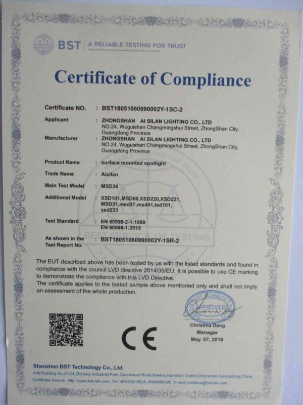 CE - Zhongshan Aisilan lighting Technology Co., Ltd.