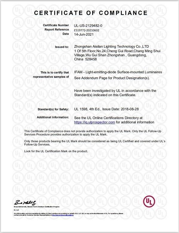 UL - Zhongshan Aisilan lighting Technology Co., Ltd.