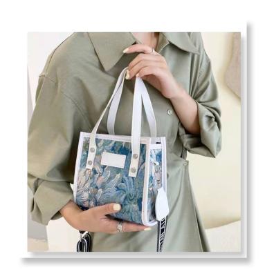 China PORTABLE All-match Japanese Oil Painting Flowers With Handle Canvas Leather Shopping Kids Bag for sale