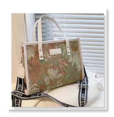 China Wholesale PORTABLE Canvas Tote Bag Fashion Oil Painting Flowers Cotton Luxury Cosmetic Shoulder Cross Sense - Body Bag Women Shoulder for sale