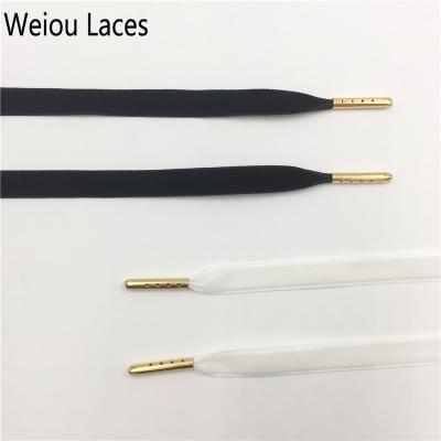 China Weiou Flat Velvet Ribbon Laces Black White Shoe Laces For Sneakers With Gold Tips Suede Shoe String Cheap Wholesale for sale