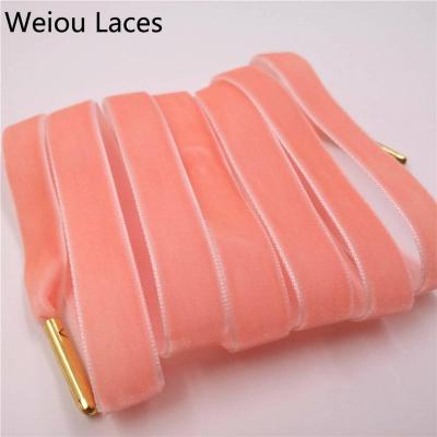 China Weiou Velor Fashion 24 Side Colored Flat One Lace 0.5Inch Wide Shoe Laces With Metal Tips Laces For Solid Color Shoes for sale