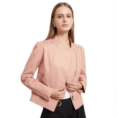China Women′s Rivet Faux Leather PU Jacket, Studded Rivet Punk Biker Moto Fashion Jacket Coat with Long Sleeve for sale