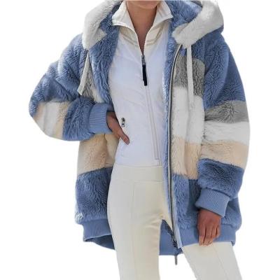 China Winter Warm Women′s Jacket Plush Patchwork Zipper Women′s Coats Casual Hooded Loose Jacket for Women for sale