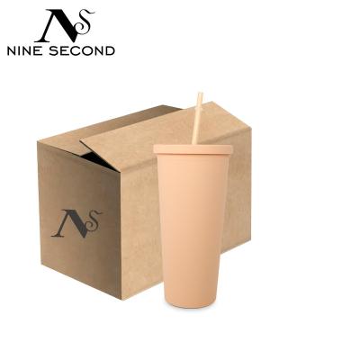 China 16 Ounce Viable Pastel Colored Acrylic Mugs With Lids And Double Straws Wall Matte Plastic Bulk Tumblers Customizable DIY Gifts Cups for sale