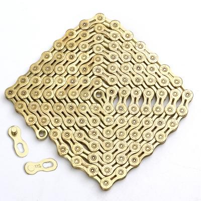 China Lightweight Steel 11 Speed Bike Chain 116 Links Half Cavity Chain Gold Color Cycling Bicycle Chain for sale