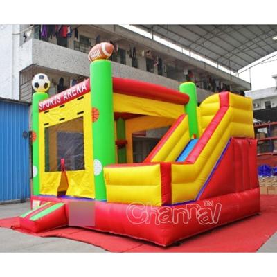 China Fire Resistant 18'x15'x15'H Sports Arena Bouncy Bouncer Inflatable Sports Bounce House With Slide For Outdoor for sale