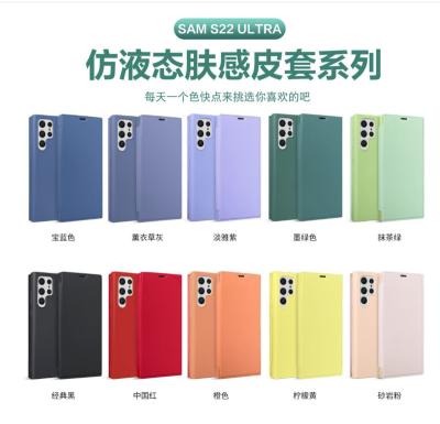 China Flip Leather Liquid Silicone Shockproof Case for Samsung galaxy S23 s22 ultra 5G Lens Protective Card Book Cover Coque for sale
