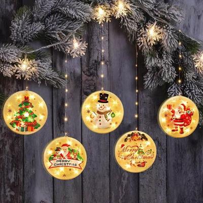 China Round USB Powered Creative Christmas Color LED Painting Curtain Lights String Christmas Holiday Decoration Hanging 3D LED Lamp for sale