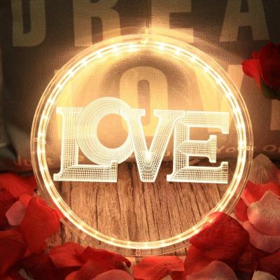 China LED Illusion 3D Lamp Hanging Lights LOVE Hanging Lamp 3D Wedding LED Night Light For Lovers Valentine's Day Visual Illusion Lamp for sale