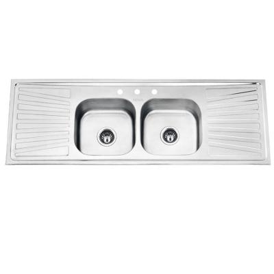 China Medium Double Bowl Faucet Without Two Bowls Two Panel Drain Over The Counter Brushed Stainless Steel Insert Kitchen Sink 150cm Length 150cm for sale