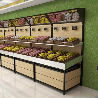 China Double Sided Fruit And Vegetable Supermarket Storage Shelf Racks Systems For Store Vegetable And Fruit Display Rack With Storage for sale