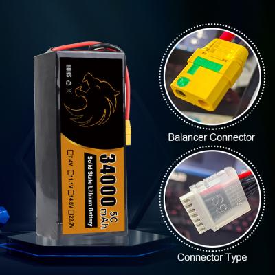 China Larger stock Solid State Drone Batteries UVA 1-3C Charging Ratio 34000mAh Capacity for sale